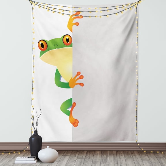Reptile Tapestry, Funky Frog Prince with Big Eyes on Wall Camouflage Nursery Reptiles Theme, Wall Hanging for Bedroom Living Room Dorm Decor, 40W X 60L Inches, Green Yellow Orange, by Ambesonne
