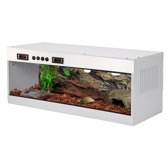Reptile Terrarium 39x16x16 Inches, Glass Snake Tank with Secure Doors, Habitat for Lizards Frogs Pets(Dual Temperature Control)