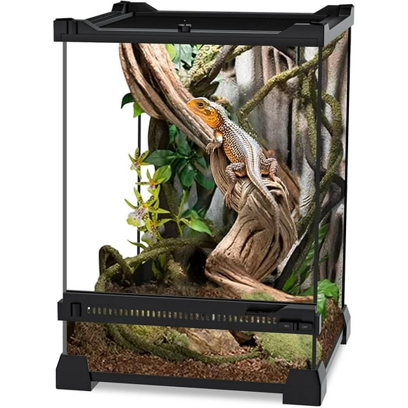 Reptile Terrarium 8"x8"x12", Glass Enclosure with Front Opening Door & Mesh Lid, Escape-Proof Tank for Geckos, Lizards, Snakes, Spiders, Turtles & Small Pets