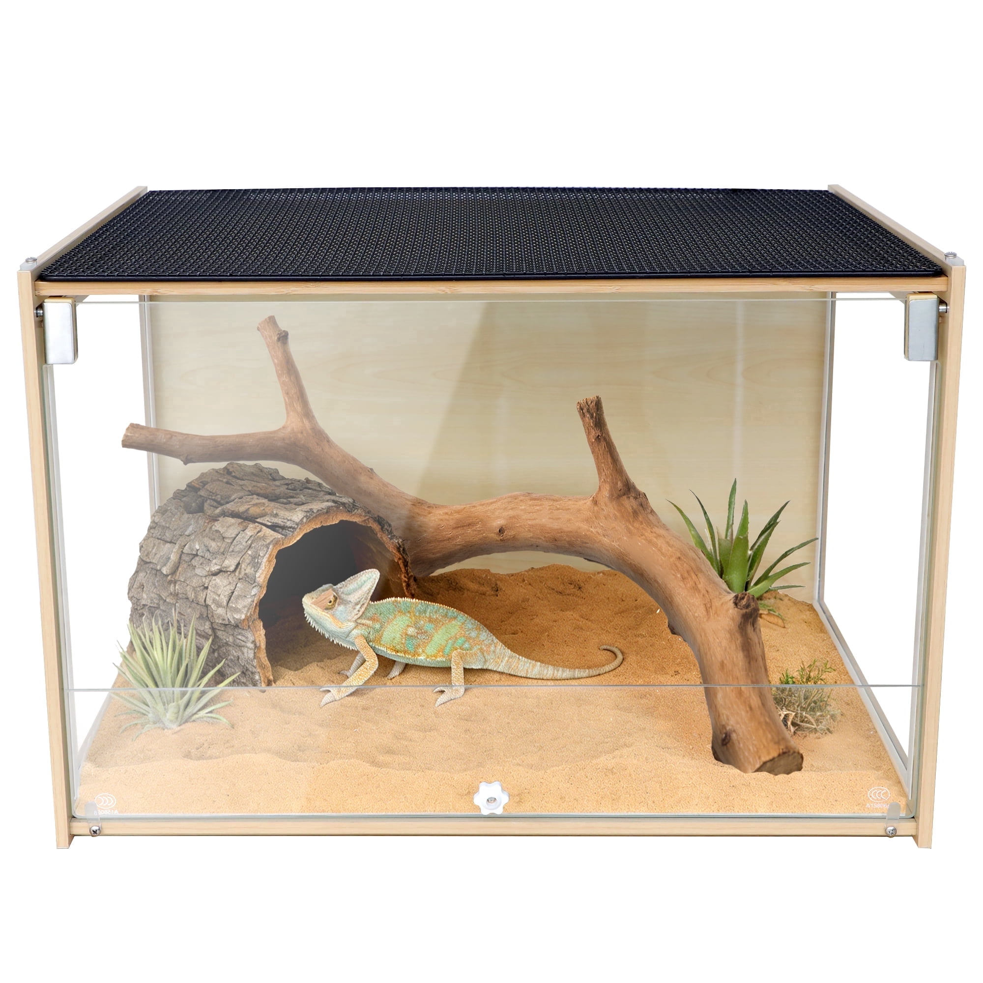 Reptile Terrarium Enclosure Bearded Dragon Tank 30Gallon, 24*16*16inch Tempered Glass Front Opening Reptile Snake Tank Enclosure Cages with Wood Frame & Metal Mesh Top for Gecko Lizard Spider Turtles