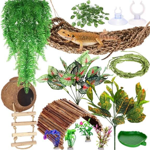 Reptile Terrarium Habitat Decor Set, 18 Pieces, for Climbing and Hiding