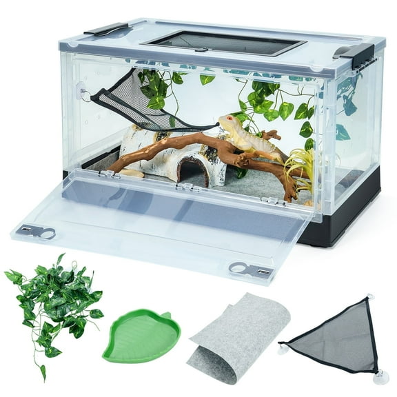 Reptile Terrarium Kit - Snake Terrarium & Bearded Dragon Tank with Clear Views Foldable Hermit Crab Cage, Lizard Tank & Crested Gecko Habitat Heat-Safe Iron Mesh Large