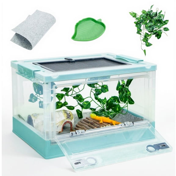 Reptile Terrarium Kit - Snake Terrarium & Bearded Dragon Tank with Clear Views Foldable Hermit Crab Cage, Lizard Tank & Crested Gecko Habitat Heat-Safe Iron Mesh Blue