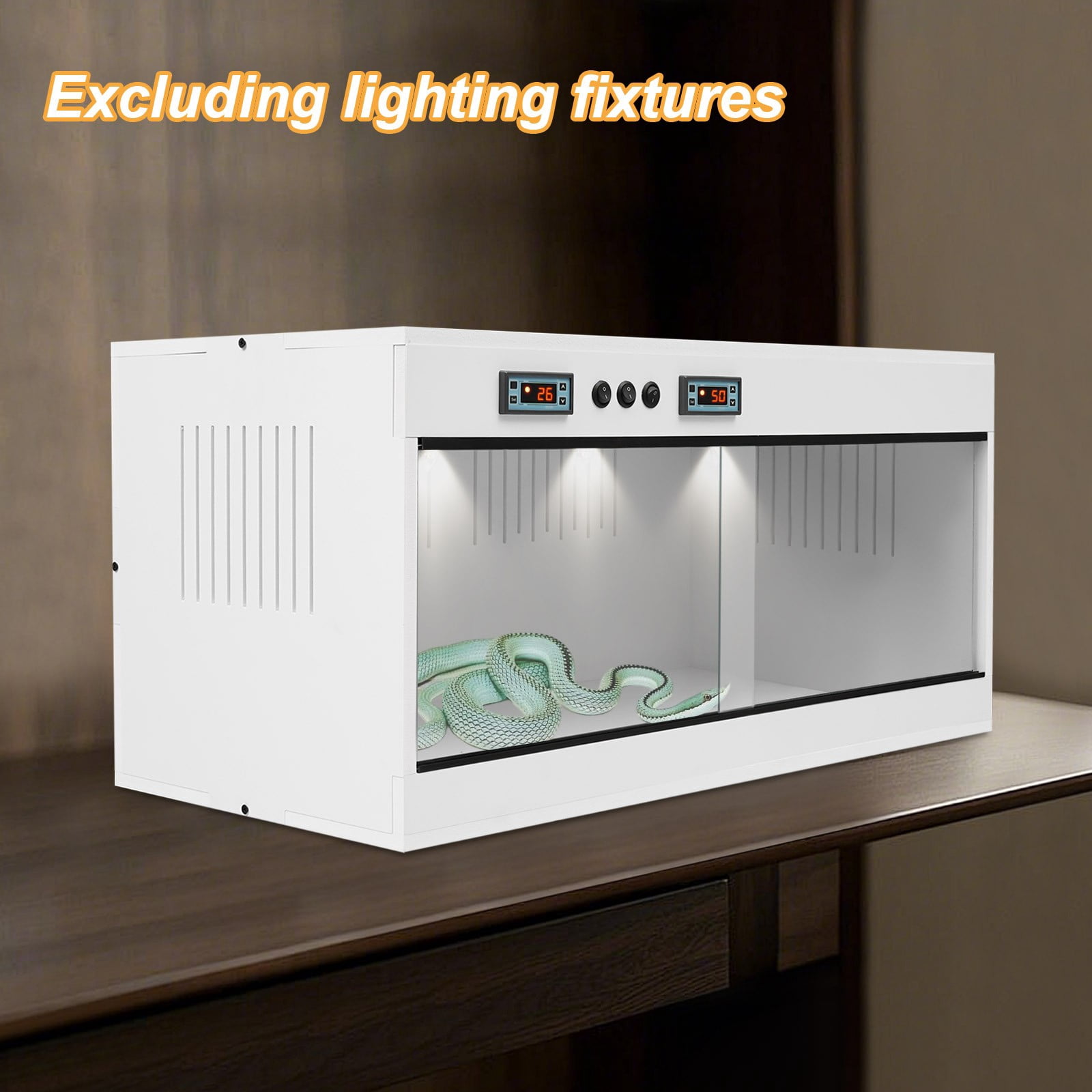 Reptile Terrarium PVC, 31.5x15.75x15.75 Inch Reptile Enclosure with Dual Zone Thermostat, Tempered Glass Door & Ceramic Sockets, Large Habitat Tank for Snake Bearded Dragon Gecko