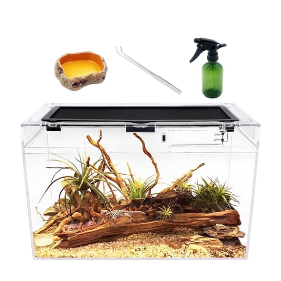 Reptile Growth Reptile Terrarium 16" x 8"x 10",for Insect,Fish,Tarantula,Hermit Crab,Jumping Spider,Iguana,Tortoise,Leopard Gecko,Bearded Dragon.
