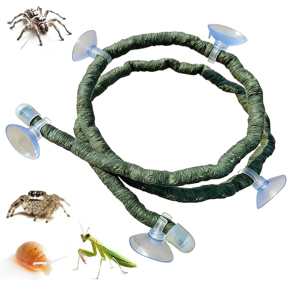 Reptile Vine with Suction Cups, Fake Climbing Vine for Terrarium, Realistic Jungle Plant for Reptile Habitat Decor, Natural Green Hanging Vine for Snakes Lizards Geckos Bearded Dragon(RL Green 1 PC)
