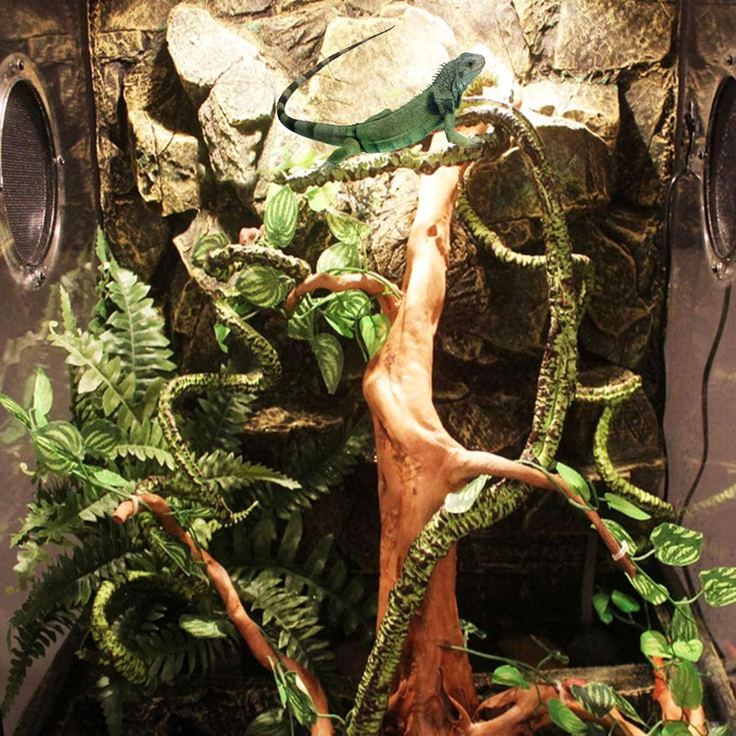 Reptile Vines Plants Flexible Bendable Jungle Climbing Vine Terrarium Plastic Plant Leaves Pet Tank Habitat Decor for Bearded Dragons Lizards Geckos Snakes Frogs and Reptiles