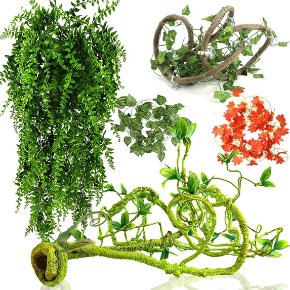 Reptile Vines Plants for Terrarium, Flexible Vines Jungle Climbing Branch with Leaves Tank Decor for Snakes Bearded Dragons Geckos Hermit Crabs Lizards Chameleons