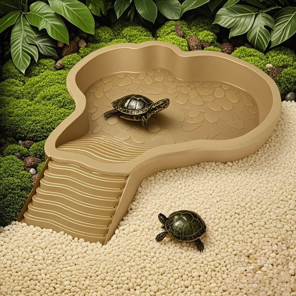 Reptile Water Bowl with Ramp, Extra Wide Tortoise Bathing Pool, Dual Purpose Food and Water Dish for Turtles Lizards Bearded Dragons Geckos Snakes, Smooth Surface Terrarium Accessory
