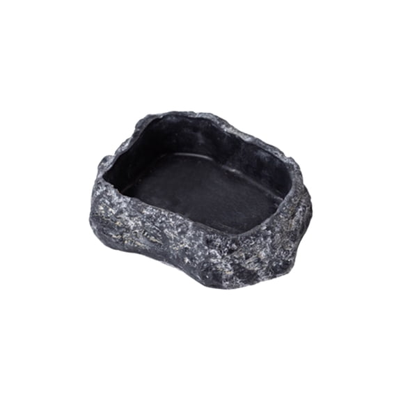 Reptile Water Dish Food Bowl, Corner Rock Terrarium Feeding Bowl , for Tortoise, Lizard, Gecko, Chameleon, Bearded Dragon Black