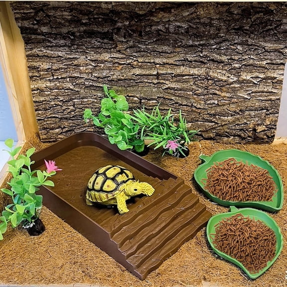 Reptile Water Dish, Leaf Water Bowl, Amphibians Habitat Tortoise Water Dish with Climbing Ramp for Turtle, Gecko, Snake, Bearded Dragon, Lizard