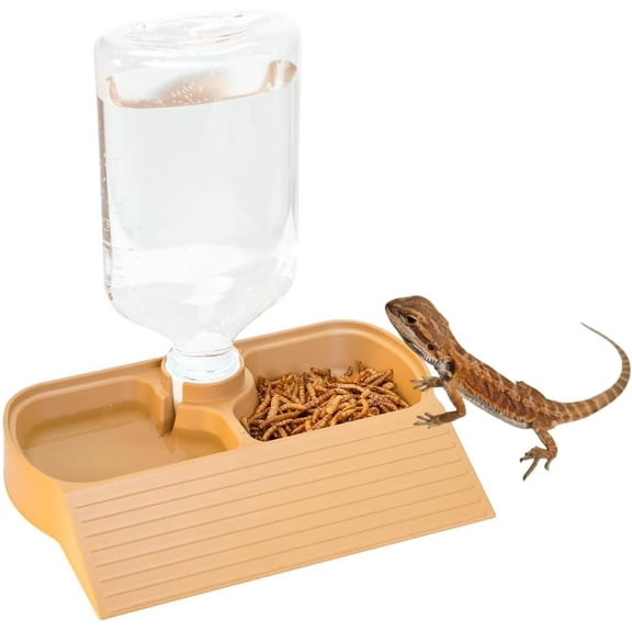 Reptile Water Feeder Automatic Reptiles WaterFeeders Dispenser- 2 in 1 Waterer Large Capacity Feeding Accessories Food Dish | for Amphibians Tortoises Snakes(Brownish-red)