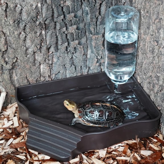 Reptile Water Feeder Automatic Water Dispenser with Ramp Bathing Pool for Gecko, Snake, Turtle, Bearded Dragon, Lizard Aquarium Ornament