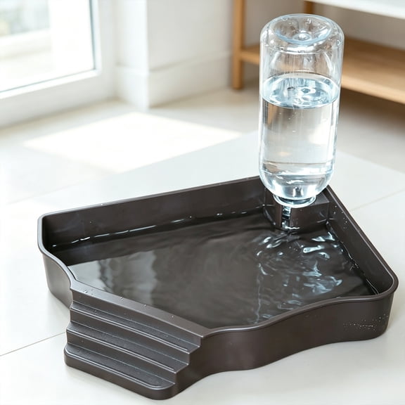 Reptile Water Feeder Automatic Water Dispenser with Ramp Bathing Pool for Gecko, Snake, Turtle, Bearded Dragon, Lizard Aquarium Ornament