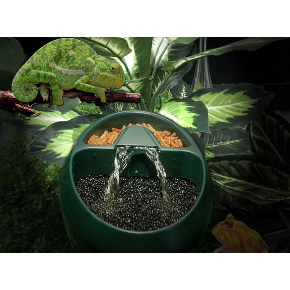 Reptile Waterfall Fountain & Feeder - Automatic Water Dispenser, Food Trough for Chameleon, Bearded Dragon, Turtle, Snake, Frog, Gecko