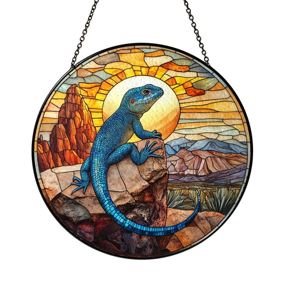 Reptile Window Decor – Lizard on Rock Stained Glass Look