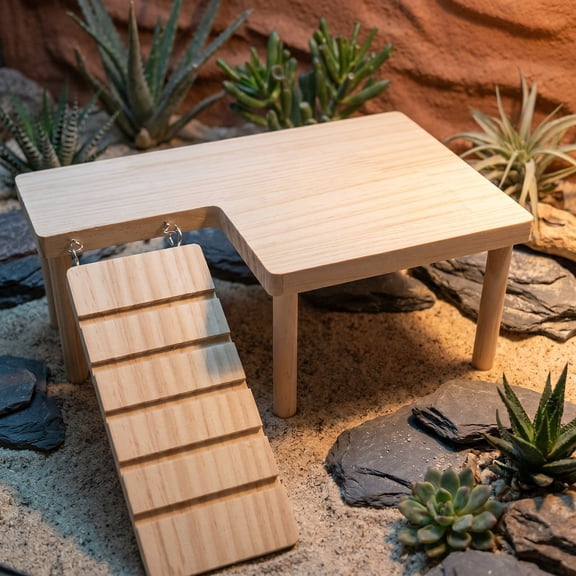 Reptiles Hideout Wooden with Climbing Ramp Bearded Dragon Hide Cave Wood Aquariums & Terrariums Accessories