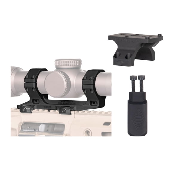 Reptilia AUS 34mm Scope Mount 39mm Height Hardcoat Anodized (Black) Bundle with ROF-90 RMR/SRO Mount & Offset Bubble Level (3 Items)