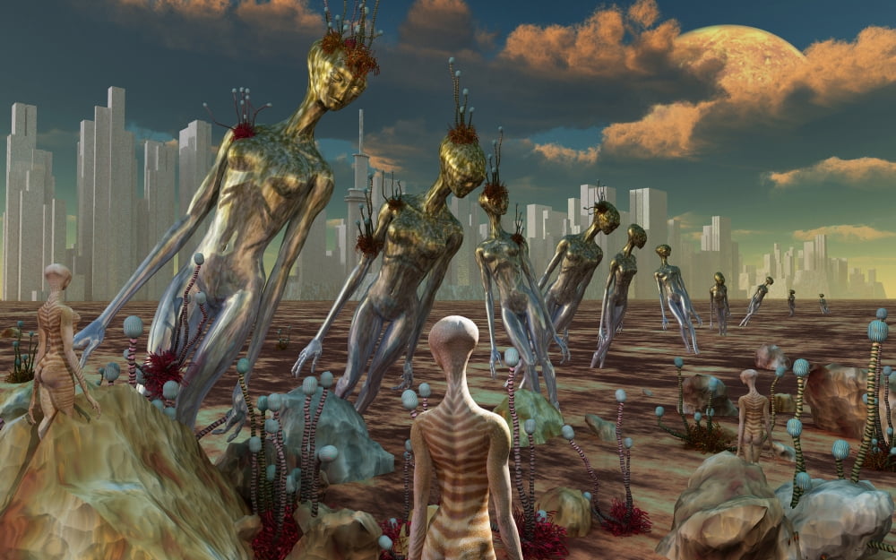 Reptoid aliens discover remnants of their ancestors ancient past Canvas Art - Mark StevensonStocktrek Images (18 x 12)