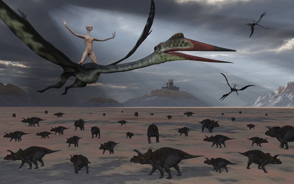 Reptoids ride on the backs of Quetzalcoatlus using telepathy Canvas Art - Mark StevensonStocktrek Images (18 x 12)