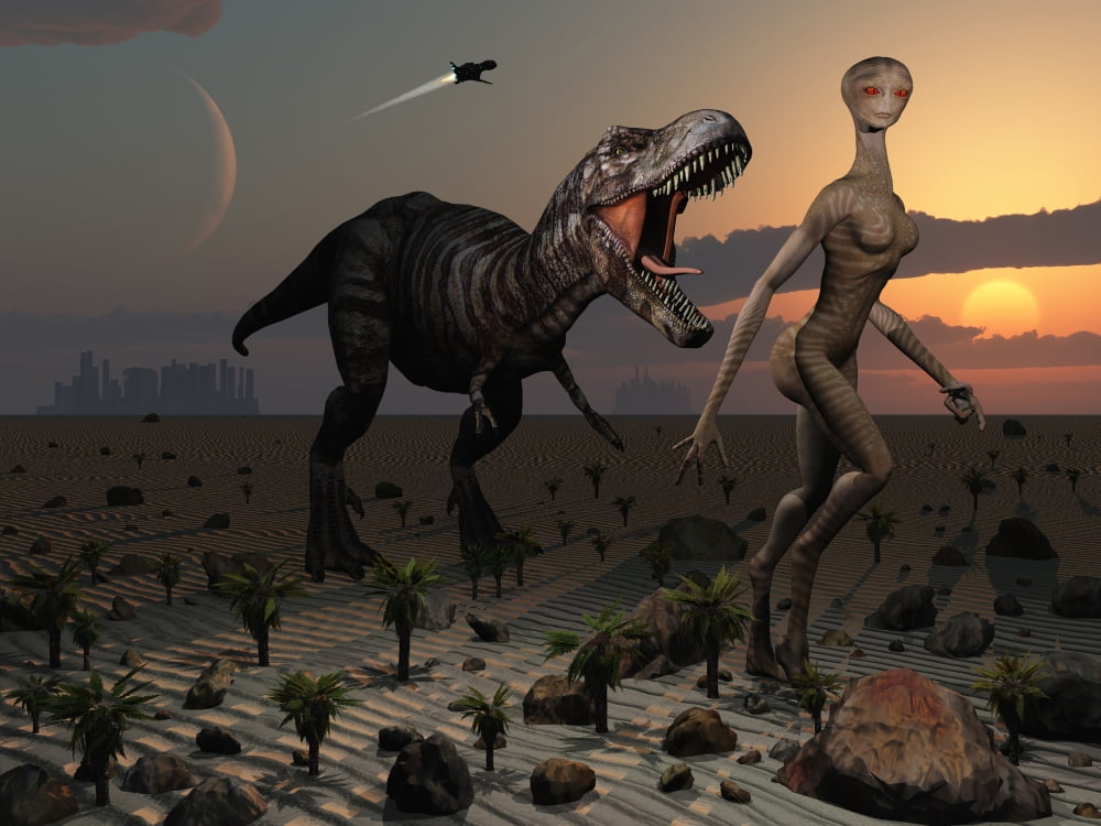 Reptoids tame dinosaurs using telepathy Canvas Art - Mark StevensonStocktrek Images (17 x 13)