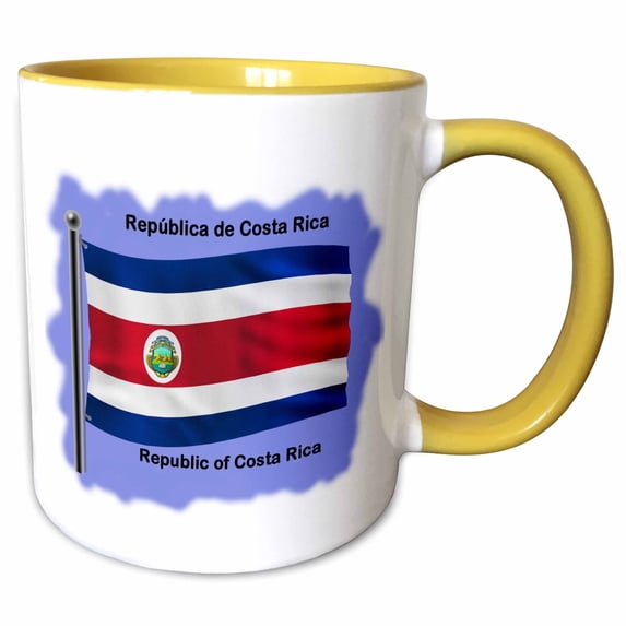 3drose, Republic of Costa Rica Flag Waving on a Lavender Blue Background, 11oz Two-tone Yellow Mug