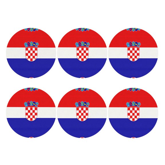 Republic-Of-Croatian-Flag Leather Drink Coasters for Drinks (6 Pack) for Tabletop Protection Round Shape