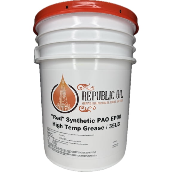Republic Oil Red Synthetic PAO EP00 High Temp Grease 35LB | Compare to SHC 007 | ISO 460 Base Oil | Industrial | Trailer Hub | Lithium Complex | Gear Box Cases