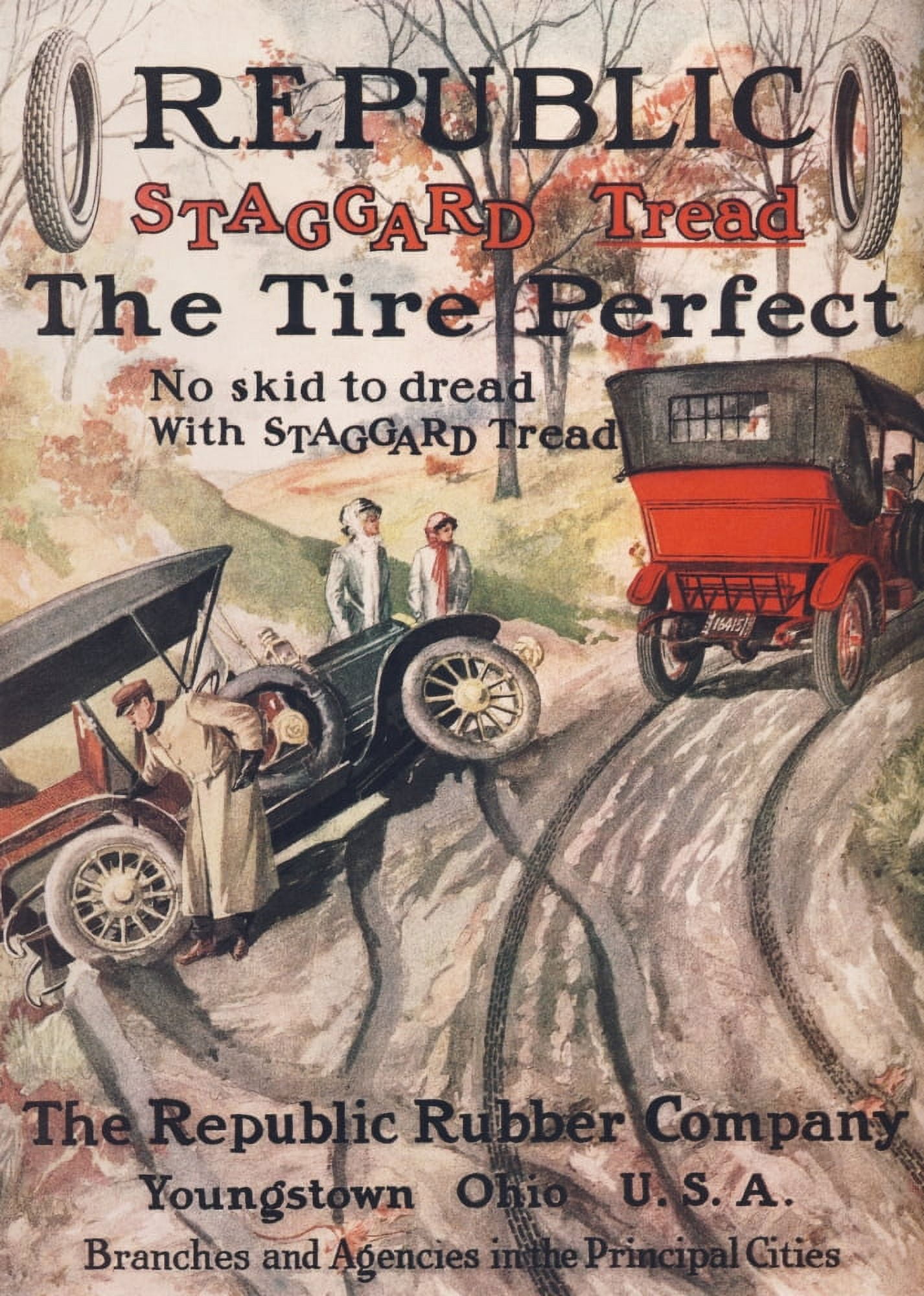 Republic Staggard Tread Tires 1911 Canvas Art - Unknown (18 x 24)