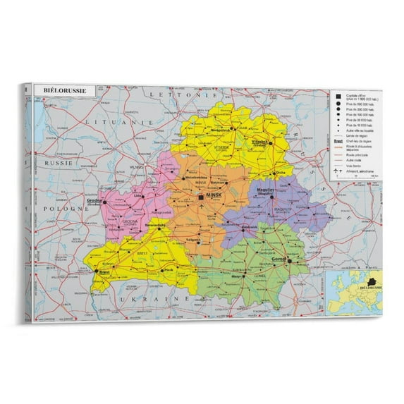 Republic of Belarus Map Posters Gifts Canvas Painting Poster Wall Art Decorative Picture Prints Modern Decor 16x24inch(40x60cm)