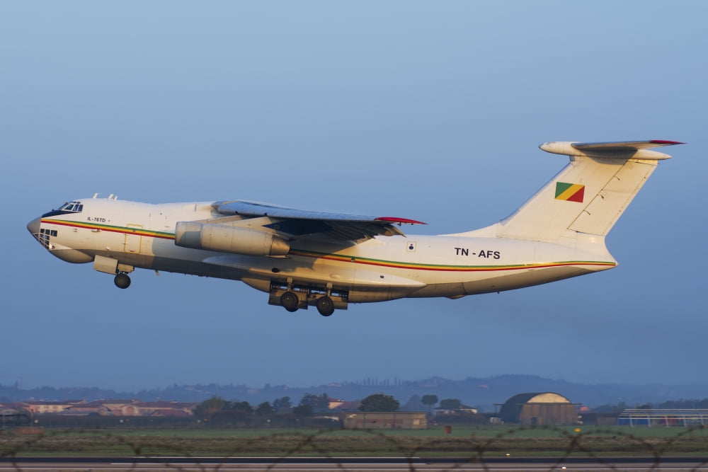 Republic of Congo Il-76TD taking off from Villafranca Italy Canvas Art - Daniele FaccioliStocktrek Images (34 x 23)