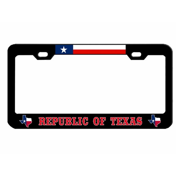 Republic of Texas Style Heavy Duty Metal License Plate Frame Personalised/Car Accessories Car Tag Holder Cover (Black/Red)