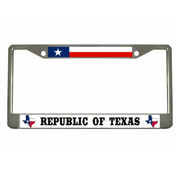 Republic of Texas Style Metal License Plate Frame Personalized/Car Accessories Car Tag Holder Cover (Chrome/White/Black)