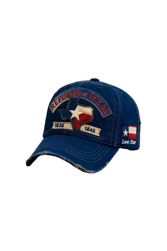 Republic of Texas Vintage Washed Baseball Cap, Embroidered Texas Map & 1836-1845 Commemorative Hat for Men & Women