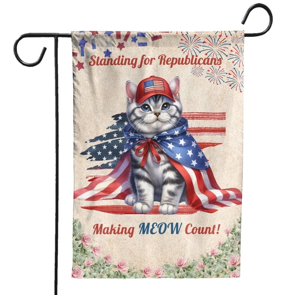Republican American Shorthair Making Meow Count Election 2024 Garden Flag 12x18in Double Sided Cat Lover Kitten Owner Gifts Outdoor Decor - 01002