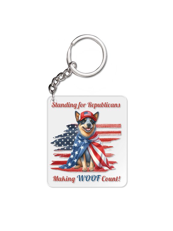 Republican Australian Cattle Dog Making Woof Count Election 2024 Acrylic Keychain Heeler Lover Gifts Collar Charm Tag Keyring - 01002