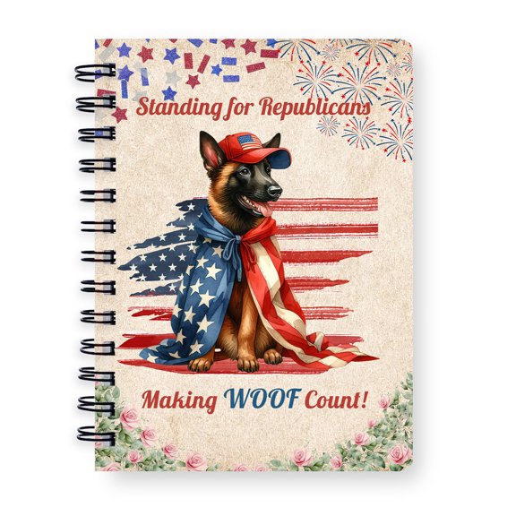 Republican Belgian Malinois Making Woof Count Election 2024 Spiral Bound Journal Sheepdog Dog Lover Gifts 5x7in Spiral Notebook - 01002