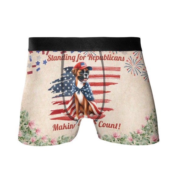 Republican Boxer Making Woof Count Election 2024 All Over Print Boxer Briefs Underwear for Men Dad Boxers Dog Lover Gifts Idea - 01002