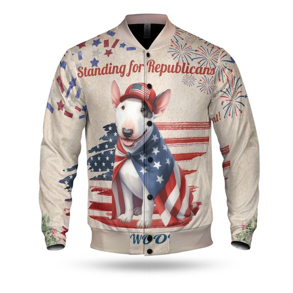 Republican Bull Terrier Making Woof Count Election 2024 All Over Print 3D Baseball Jacket Bully Dog Lovers Gifts Idea Bomber Jacket Softball - 01002
