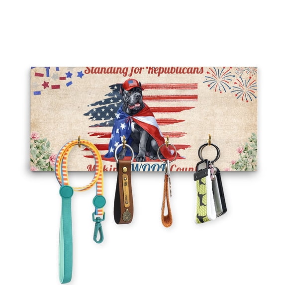 Republican Cane Corso Making Woof Count Election 2024 Wood Key Holder Italian Mastiff Dog Lover Gifts Idea Wall-mounted Key Rack Home Decor - 01002
