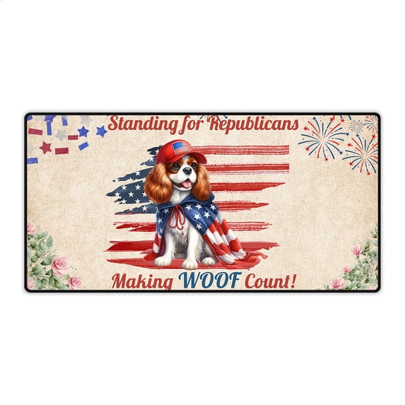 Republican Cavalier King Charles Spaniel Making Woof Count Election 2024 Desk Mat Full Keyboard Mouse Pad Dog Lover Gifts Large Mousepad - 01002