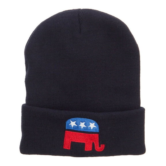 Republican Elephant Embroidered Cuff Beanie - Navy OSFM