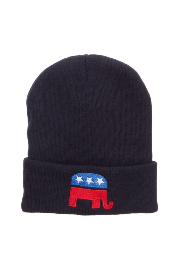 Republican Elephant Embroidered Cuff Beanie - Navy OSFM