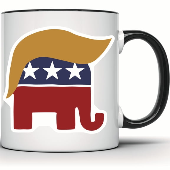 Republican Elephant Funny Political USA Mug | Patriotic Gift for Conservatives | Political Humor - 11 Ounce Black Rim Handle Novelty Coffee Cup - WMUG0617-Black Rim