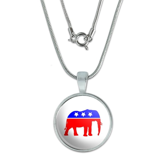 Republican Elephant GOP Conservative America Political Party 0.75" Pendant with Sterling Silver Plated Chain