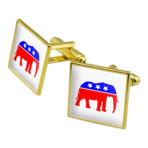 Republican Elephant GOP Conservative America Political Party Square Cufflink Set - Silver or Gold