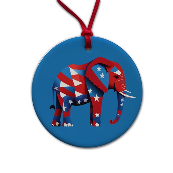 Republican Elephant Patriotic Conservative Vote Christmas Tree Holiday Round Ceramic Ornament