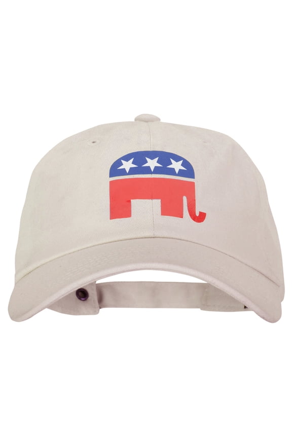 Republican Elephant Symbol Heat Transfer Unstructured Cotton Twill Washed Cap - Beige OSFM