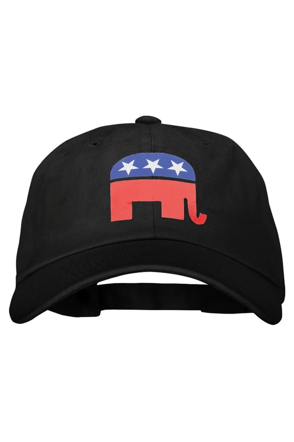 Republican Elephant Symbol Heat Transfer Unstructured Cotton Twill Washed Cap - Black OSFM