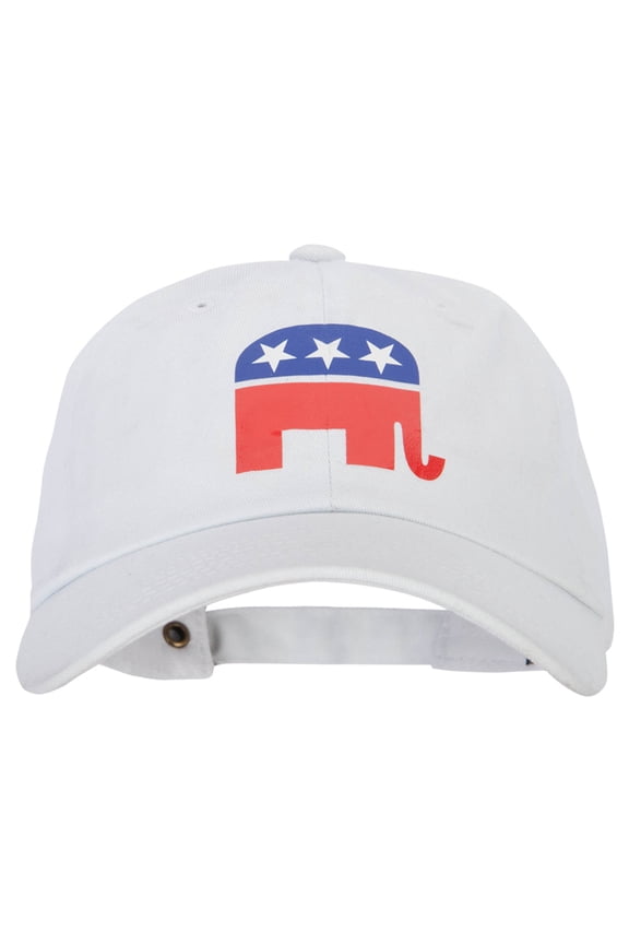 Republican Elephant Symbol Heat Transfer Unstructured Cotton Twill Washed Cap - White OSFM